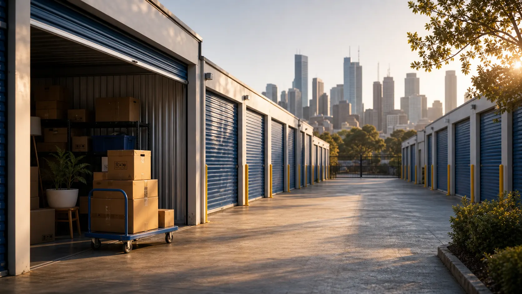 Clean modern storage facility with organised units and moving boxes for Al Safe Storage Melbourne